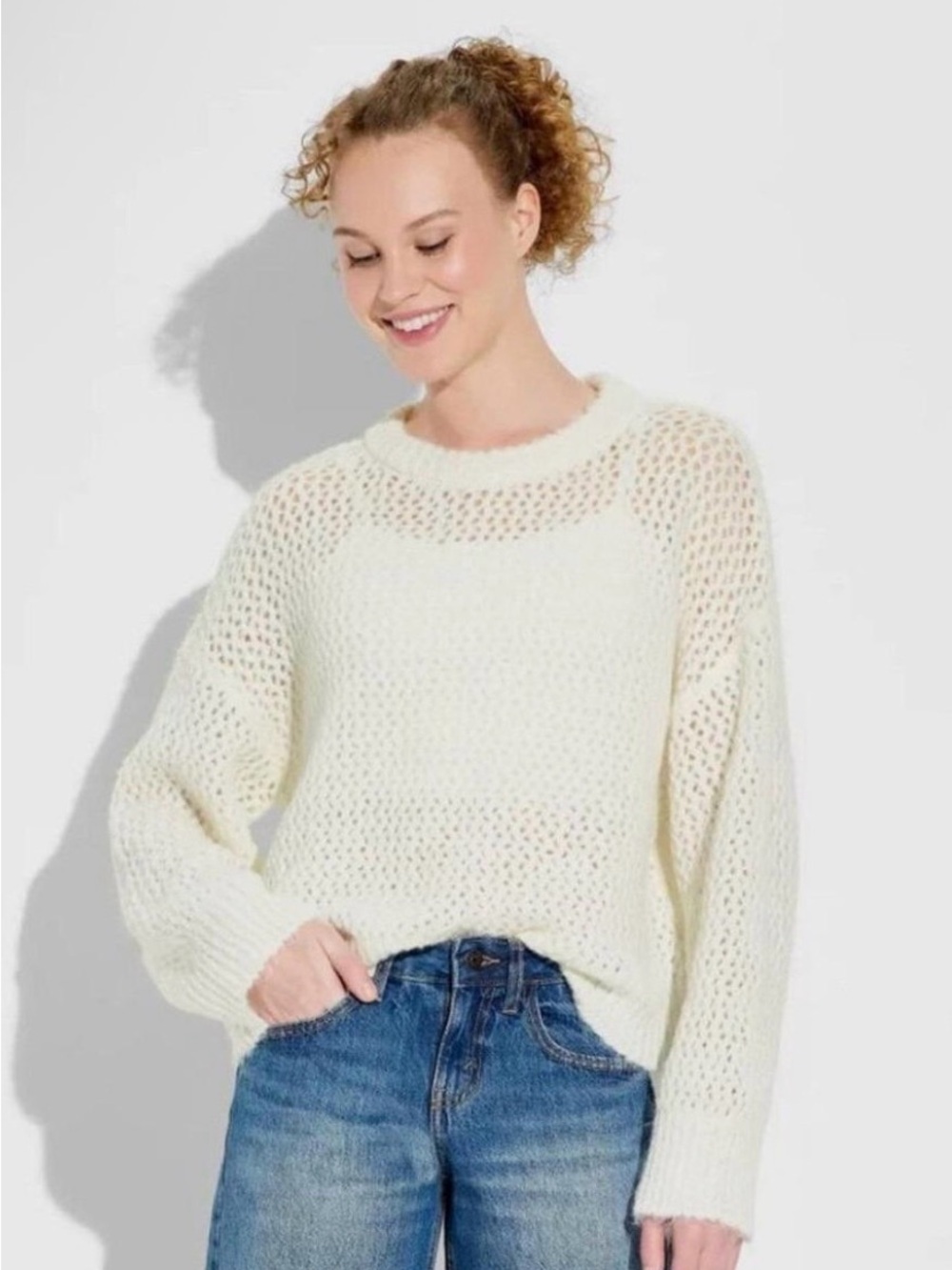 Wild Fable Ivory Pointelle Knit Sweater size medium